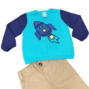 GYMBOREE 6-12M Baby Navy Blue Teal Spaceship 🚀 Sweater NWT Unisex Button…